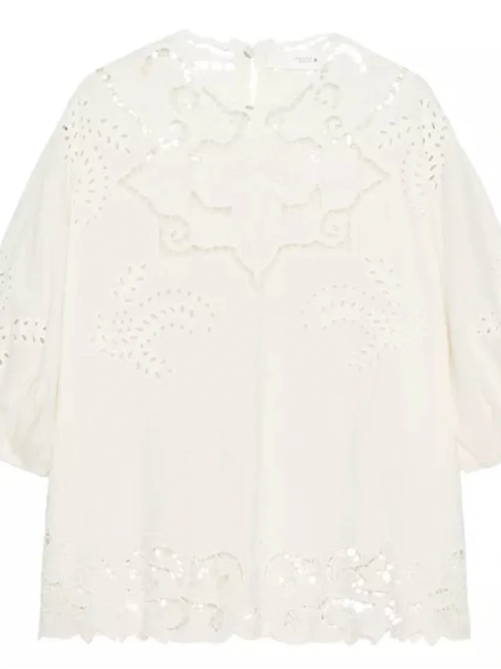 Zara White Eyelet Puff-Sleeve Blouse